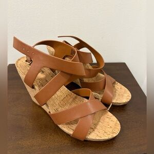 INC International Concepts Tan Strappy Platform Wedges. NWOT